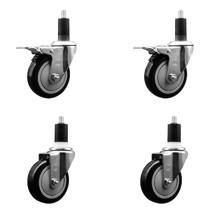 Service Caster 4'' Black Poly Swivel 1-1/2'' Expanding Stem Caster Set 2 Total Lock Brakes, 4PK SCC-EXTTL20S414-PPUB-BLK-2-S-2-112